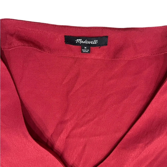 Madewell Maroon Long-Sleeve Button-Front Dress V-Necklin Medium Tomato Girl - Picture 7 of 8